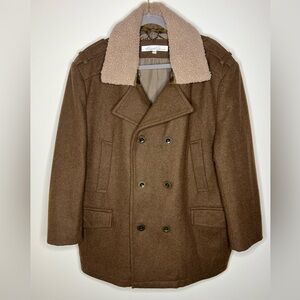 Kenneth Cole DBL breasted wool men’s coat with removable sterling collar